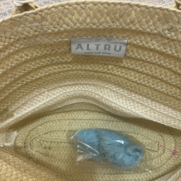 Altru Made For Good Straw Woven Tote Bag tan, and white - Picture 5 of 6